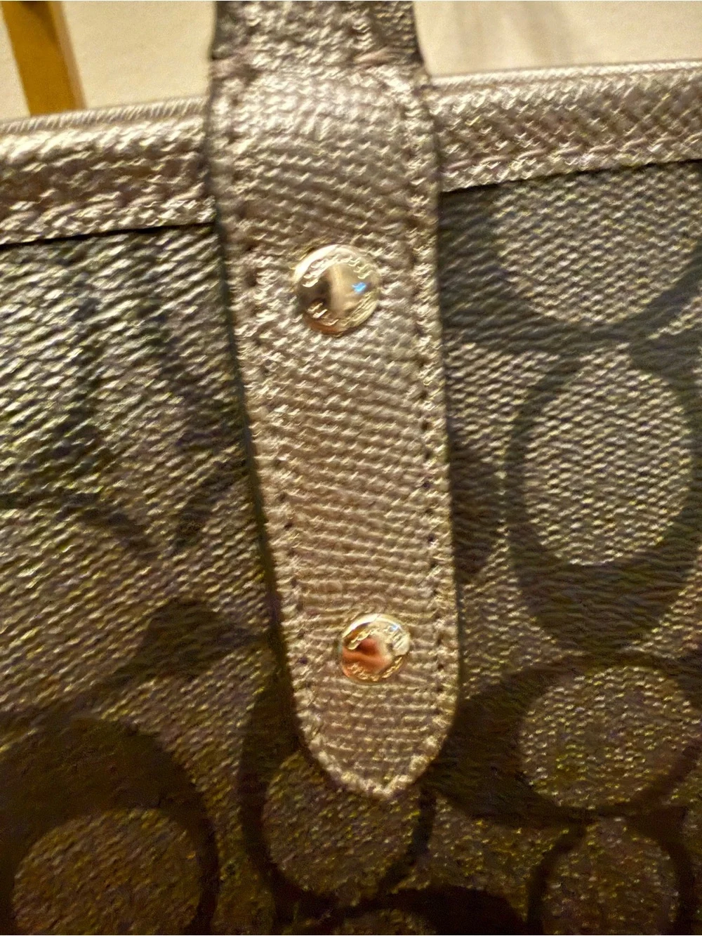 Coach Black Signature Canvas Tote with Metallic Black Pouch - Picture 5 of 10